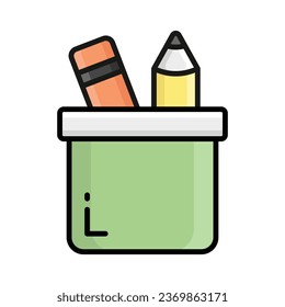 Pencil box vector icon, stationery tools box