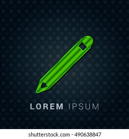 Pencil Bright Green chromium precious metallic 3D Icon / Logo Design