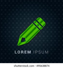 Pencil Bright Green chromium precious metallic 3D Icon / Logo Design