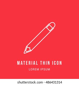 Pencil Bright red material designed line thin flat icon / logo