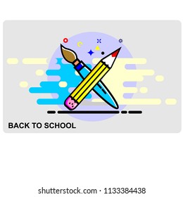 pencil and brush, back to school icon