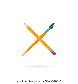 Pencil brush in a flat style on a  white background