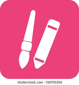 Pencil, brush, palette icon vector image.Can also be used for art and designing. Suitable for mobile apps, web apps and print media.