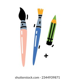 Pencil and Brush as School Item and Supply Vector Illustration