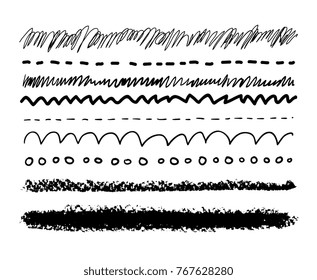 Pencil and brush strokes isolated. Ink painting. Set collection. Vector artwork. Black and white, monochrome