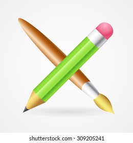 Pencil and brush, vector icon