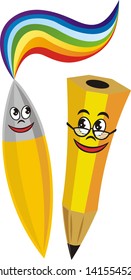 Pencil and brush vector illustration