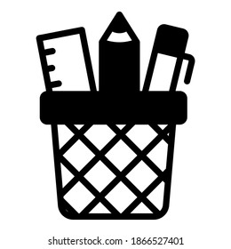 icono del glifo vectorial del balde de lápiz, icono de escuela y educación