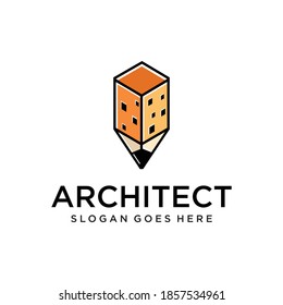 Pencil Building Architecture Real Estate Tower Logo Design Vector Stock. Construction Pen Logo Design Template