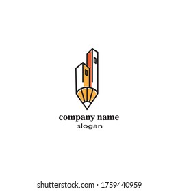 ilustración del logotipo de construcción de lápiz del icono de diseño vectorial.