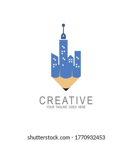 Ilustración del logotipo de construcción de lápiz de iconos de diseño vectorial
