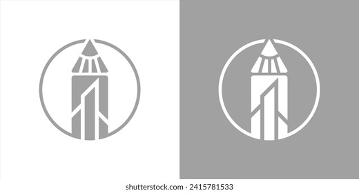 pencil building logo vector gray and white