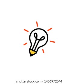 pencil bulb lamp idea think creative logo vector icon illustration