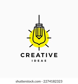 Pencil Bulb Lamp Think Creative Idea Logo Vector Icon Illustration