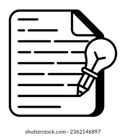 Lápiz con bombilla sobre papel, diseño lineal de escritura de contenido
