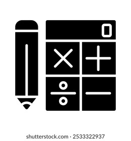 Pencil and calculator icon solid vector design in trendy style