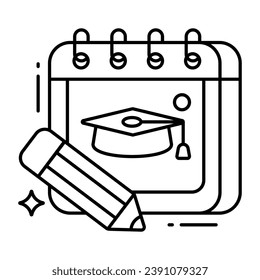 Stift mit Kalender und Mortarton, Symbol des Studienfahrplans