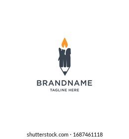 Plantilla de diseño del logotipo de lápiz y vela ilustración vectorial