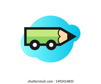 Pencil car logo simple vector design. cute illustration logo pencil car design. simple modern full color pencil car logo