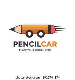 Pencil car vector logo template. This design use tire symbol. Suitable for eduation.