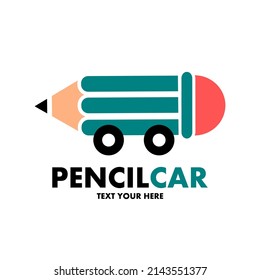 Pencil car vector logo template. This design use tire symbol. Suitable for eduation.