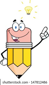 Pencil Cartoon Character With A Big Idea