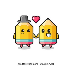 pencil cartoon character couple with fall in love gesture , cute style design for t shirt, sticker, logo element