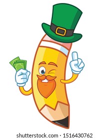 pencil cartoon character mascot vector design with green hat patrick day 