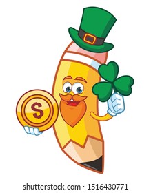 pencil cartoon character mascot vector design with green hat patrick day 