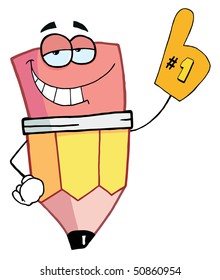 Pencil Cartoon Character Is Number One