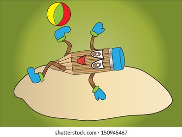 pencil cartoon character to play ball