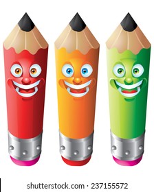 Pencil cartoon character set isolated