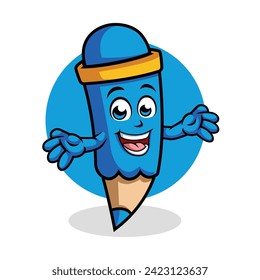 Pencil Cartoon Character Surprising Pose Happy Mascot Illustration, Vector Clipart