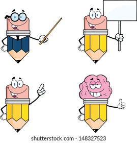 Pencil Cartoon Characters. Set Vector Collection 3