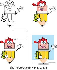 Pencil Cartoon Characters. Set Vector Collection 8