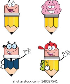 Pencil Cartoon Characters. Set Vector Collection 7