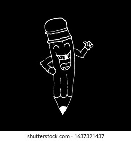 
Pencil cartoon icon with a toothless laugh.