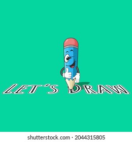 Pencil cartoon mascot thumbs up vector graphics