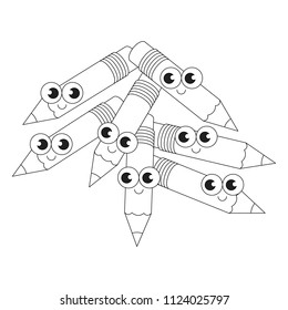 Pencil cartoon. Outlined illustration with thin line black stroke