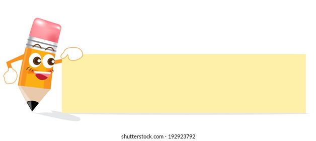 Pencil cartoon showing blank text box on white background