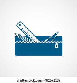Pencil Case Blue Flat Icon On White Background