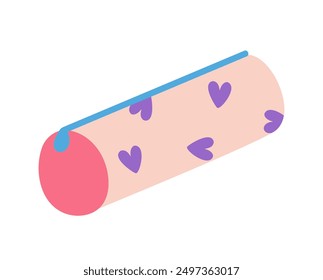 Pencil case. Cute Pink Pencil Case with Hearts. School Supplies. Vector Illustration Isolated On White Background