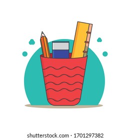 pencil case flat design with white background, eps10