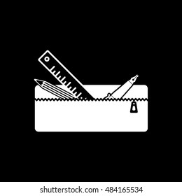 Pencil Case Flat Icon On Black Background