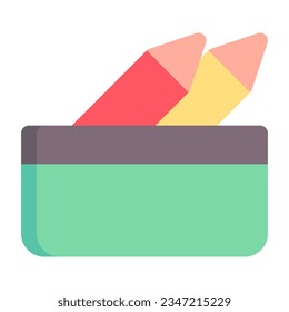 Pencil case in flat icon. School supplies, stationery, education