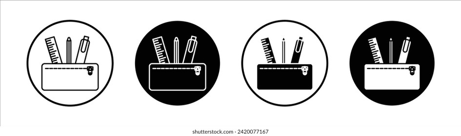 Pencil case flat line icon set. Pencil case Thin line illustration vector