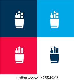 Pencil case four color material and minimal icon logo set in red and blue