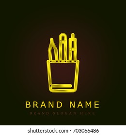 Pencil case golden metallic logo