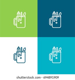 Pencil case green and blue material color minimal icon or logo design