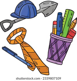 Pencil Case, Helmet and Necktie Cartoon Clipart